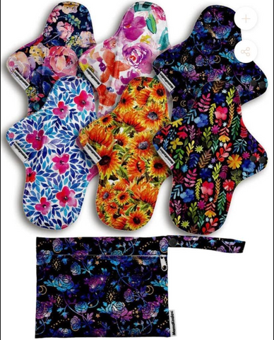 Reusable Menstrual Pads (6 Pack + 1 Mini Wet Bag) MarA (TM0002)
